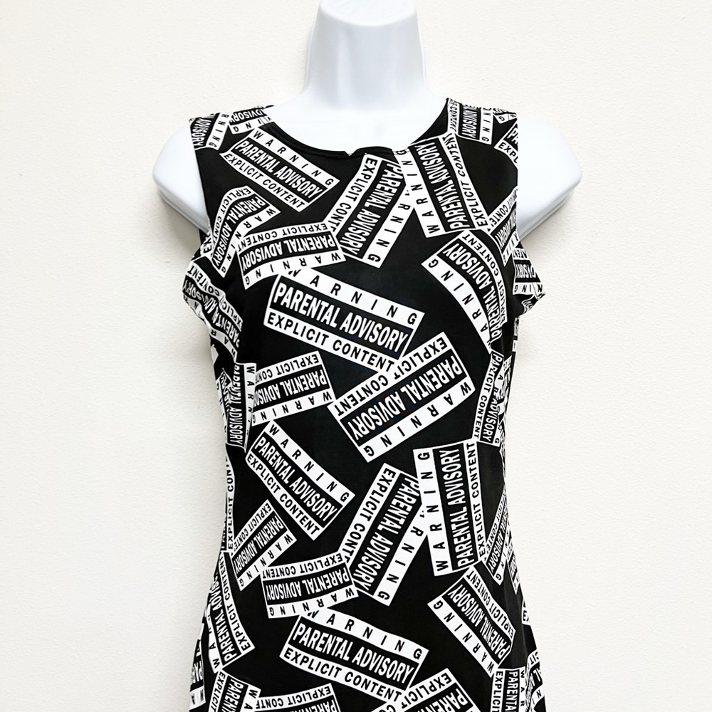 Chesley Womens 90s Y2K Black White Bold Print Bodycon Sleeveless Mini Dress - Picture 2 of 5